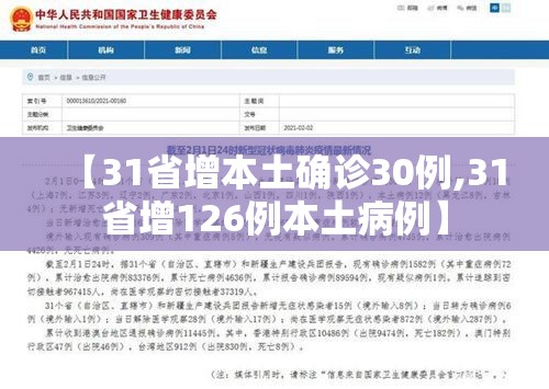 【31省增本土确诊30例,31省增126例本土病例】 【31省增本土确诊30例,31省增126例本土病例】