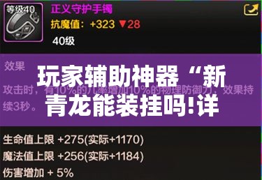 玩家辅助神器“新青龙能装挂吗!详细分享装挂步骤 玩家辅助神器“新青龙能装挂吗!详细分享装挂步骤